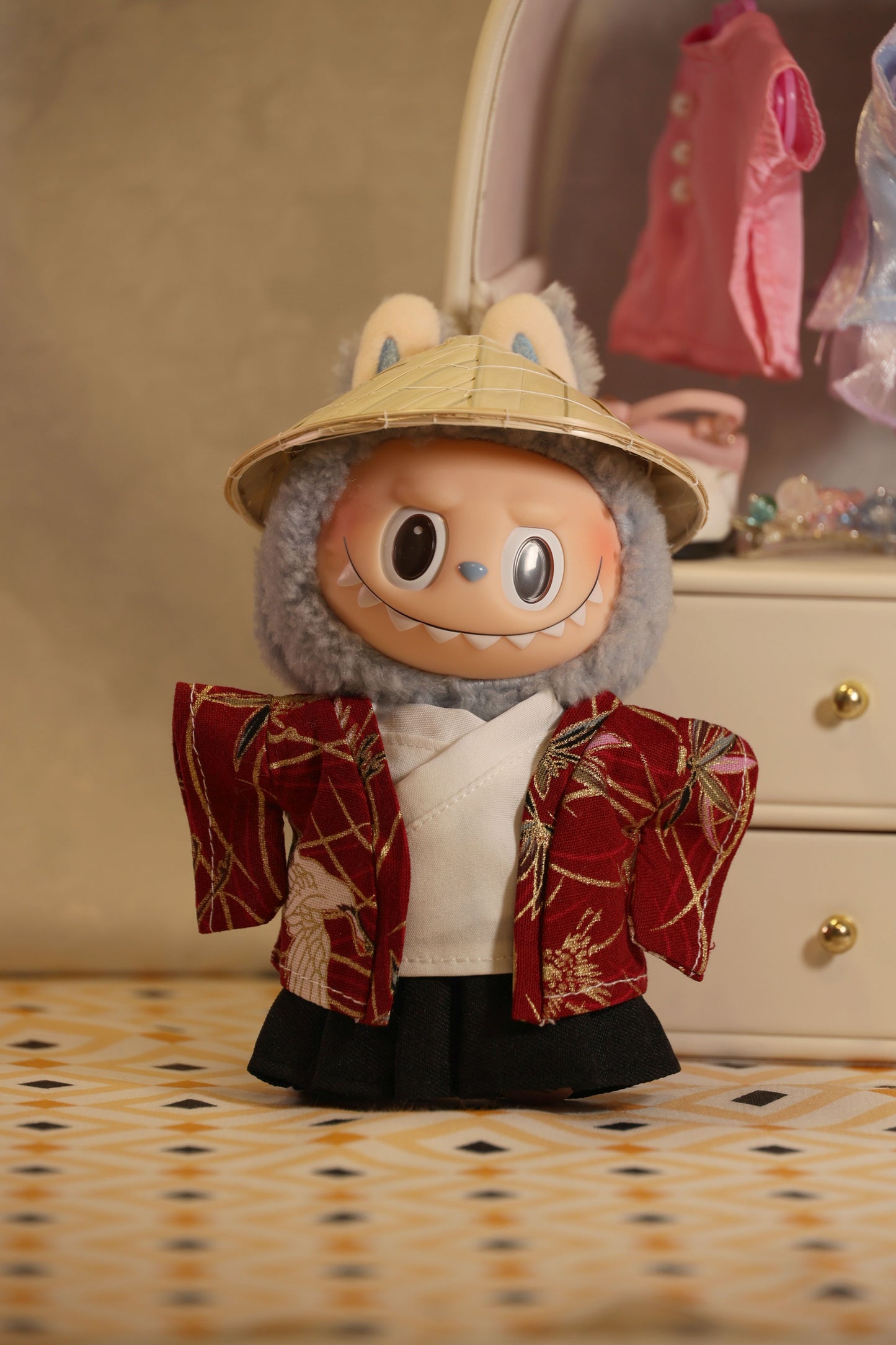 The Crimson Crane Red Haori Set for Labubu