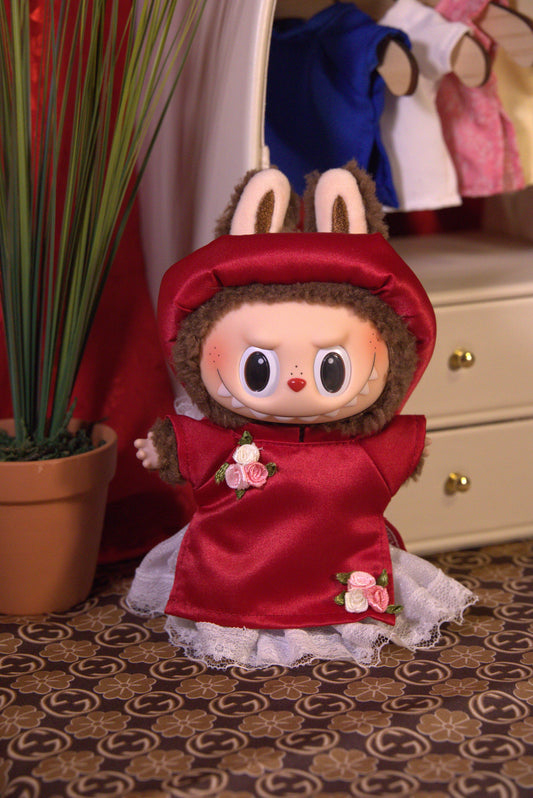 Red Spring Blossom Mini Áo Dài Set for Labubu
