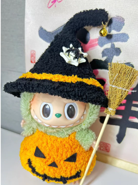 Pumpkin Witch with Broom For Labubu